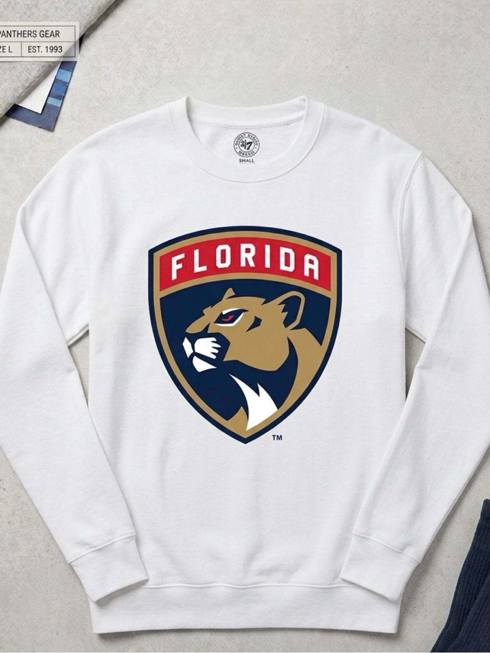 Gildan White Crewneck Sweatshirt with Florida Panthers Crest